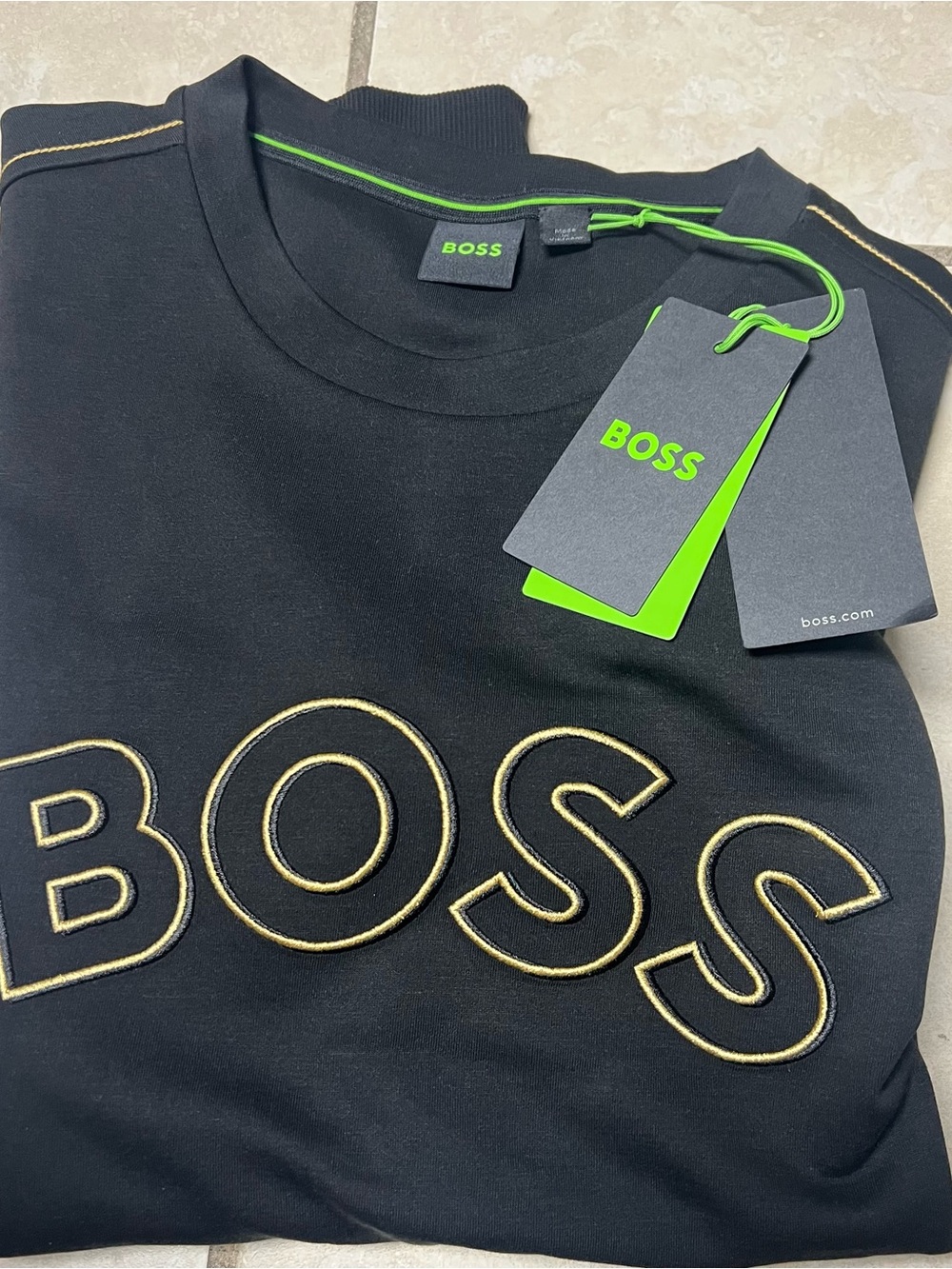 Hugo Boss Sweatshirt Black Grid Artwork and Curved Logo Size 2XL
